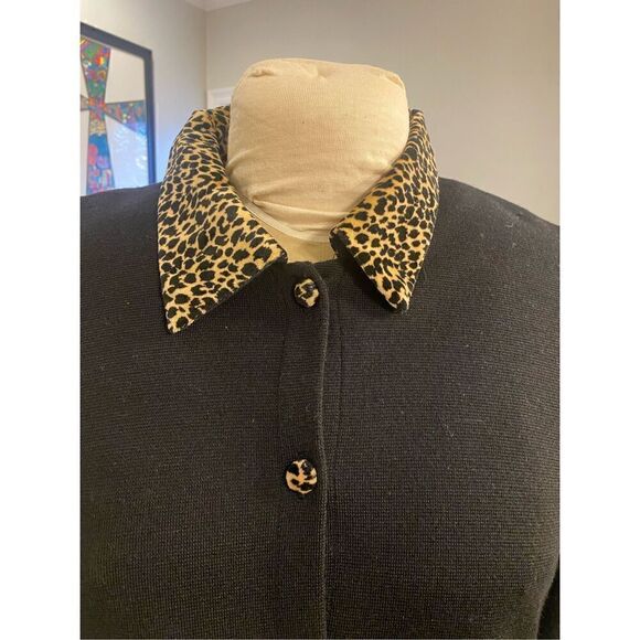 Nina Leonard 90’s Black & Animal Sweater Coat Dress Goth Wednesday Size L Vintag - Picture 4 of 5